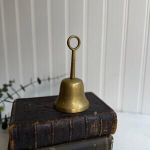 Vintage Brass Bell | Etched Floral Design Long Handle Hand Bell Shelf Call Bell